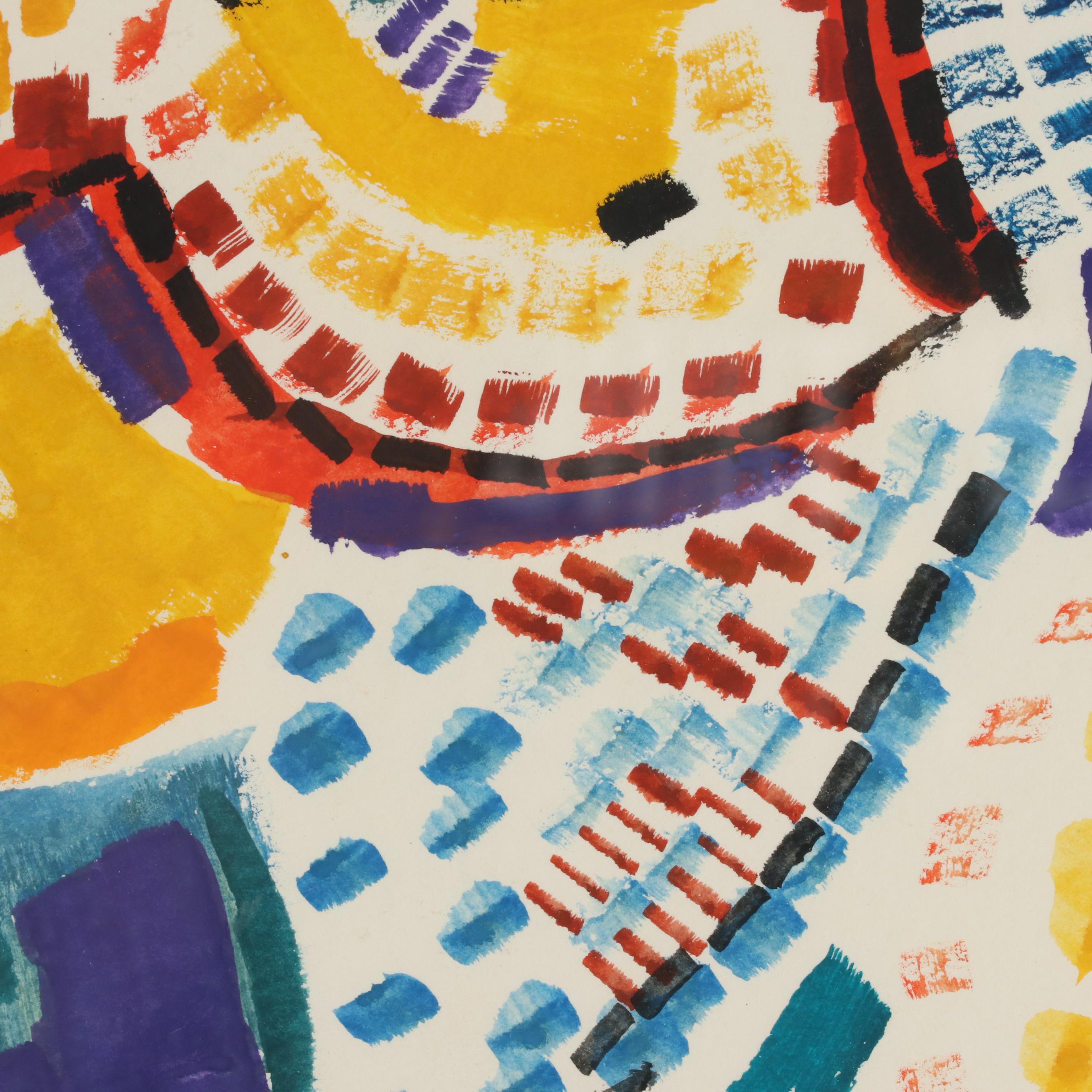 Phyllis Trager Hyman Abstract Figural Watercolor Painting, 1980