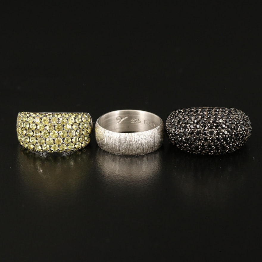 Pavé Spinel and Sapphire Rings with Textured Band