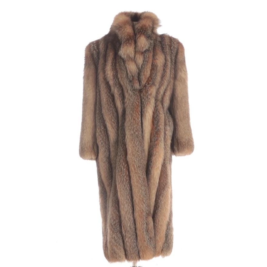 Crystal Fox Fur Full-Length Coat with Shawl Collar