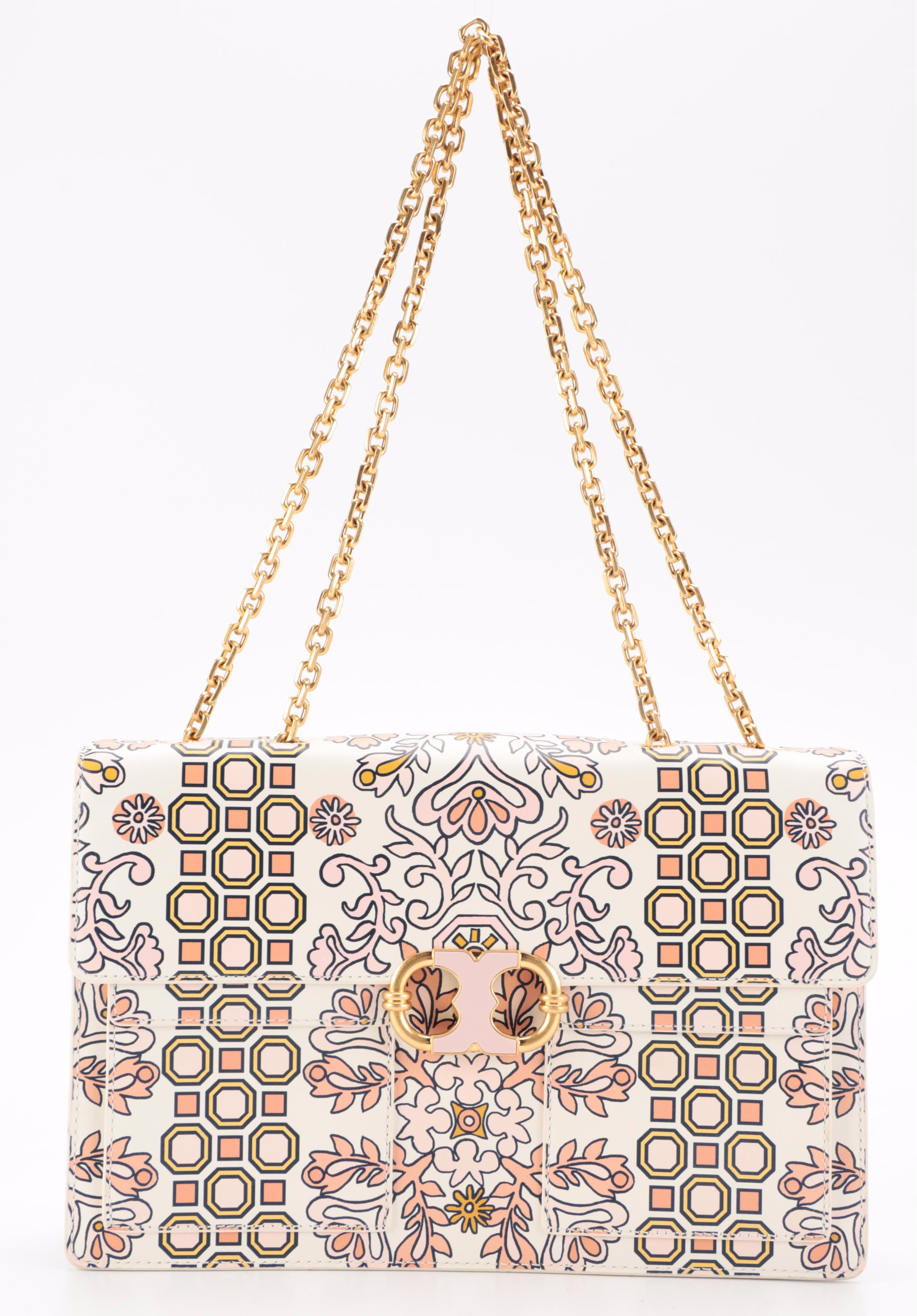 Tory Burch Hicks Garden Gemini Link Leather Shoulder Bag