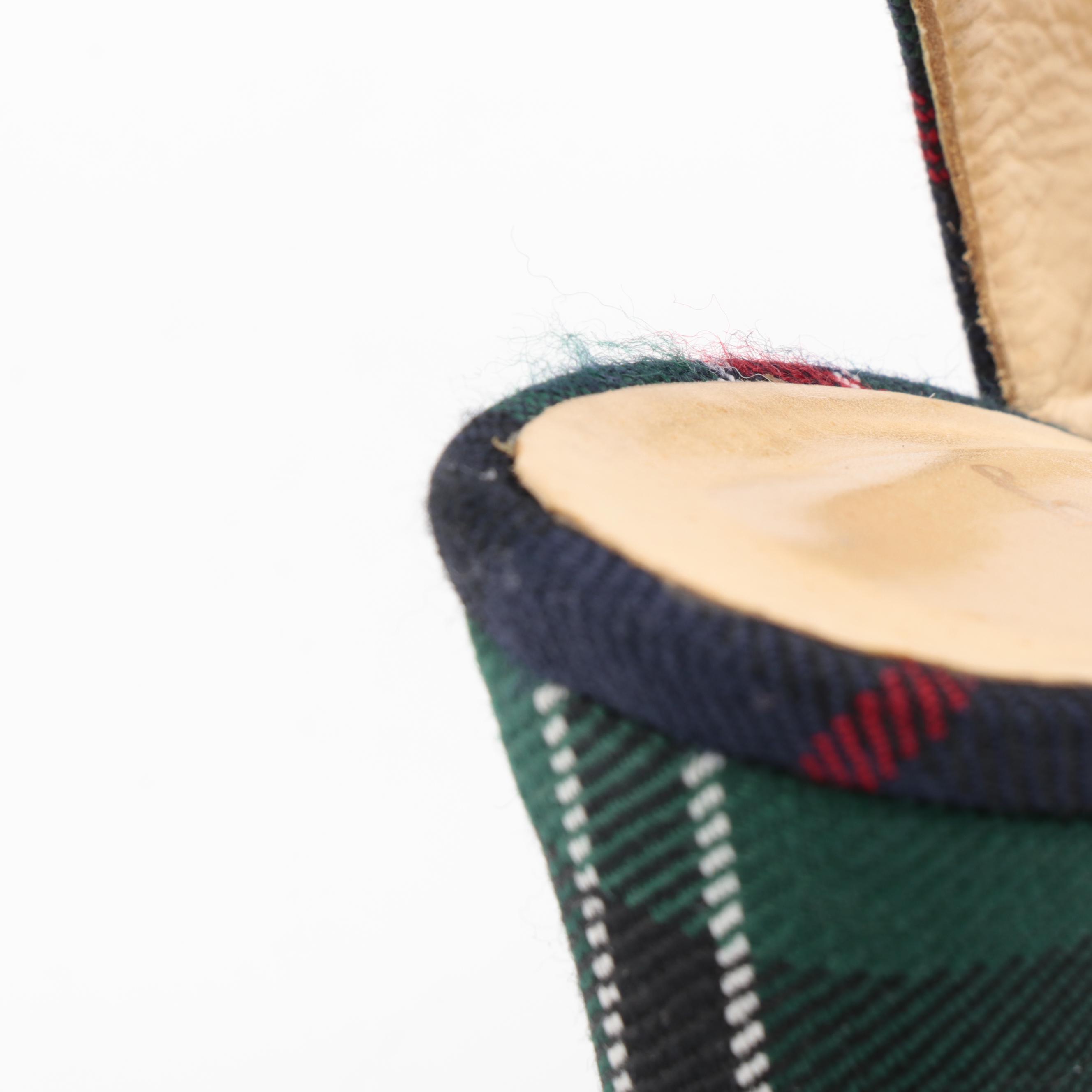 Tory Burch Embossed Leather and Bettye Muller Plaid Textile Peep Toe Slingbacks