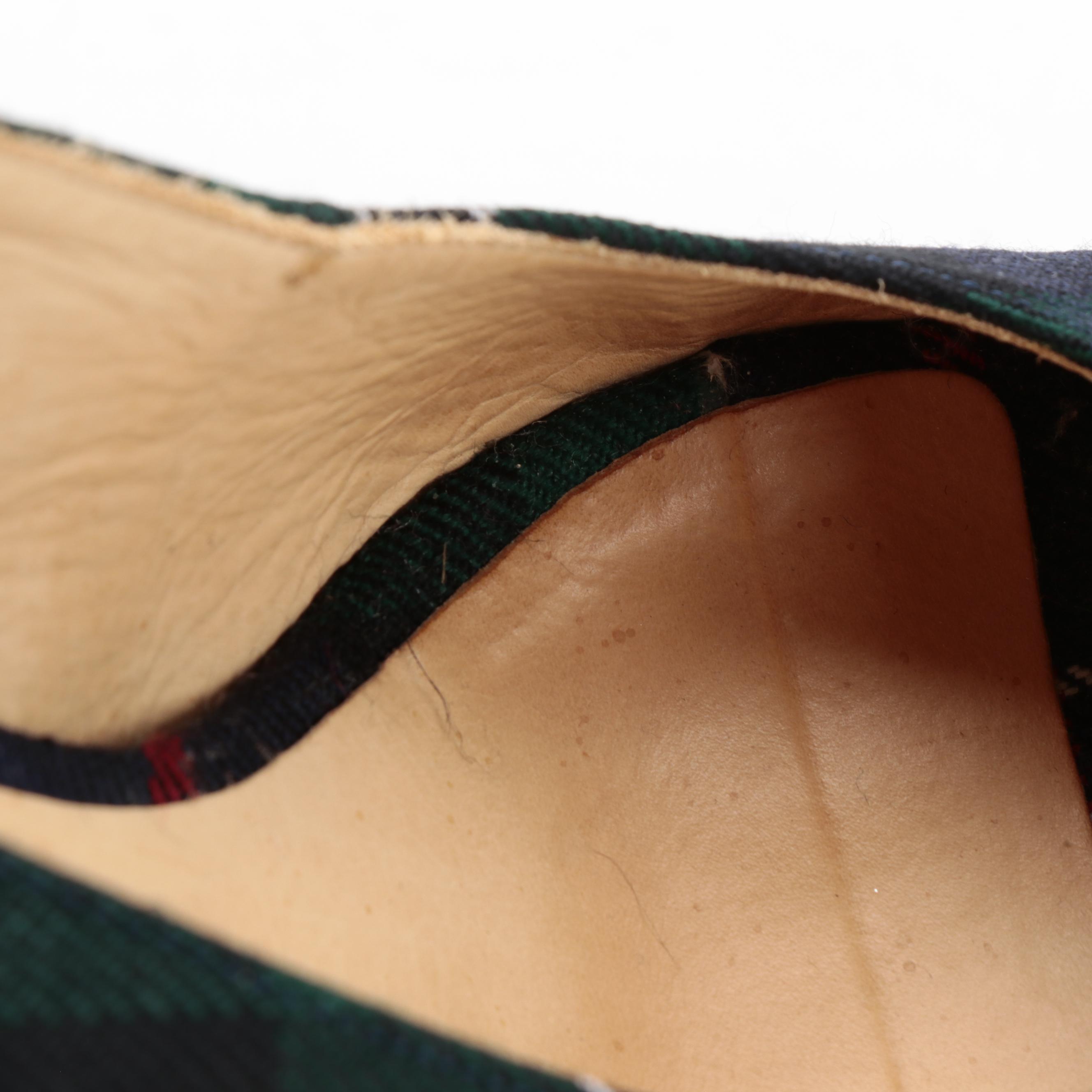 Tory Burch Embossed Leather and Bettye Muller Plaid Textile Peep Toe Slingbacks