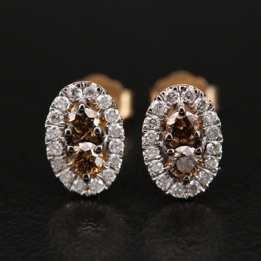 Kallati 9K Diamond Oval Stud Earrings