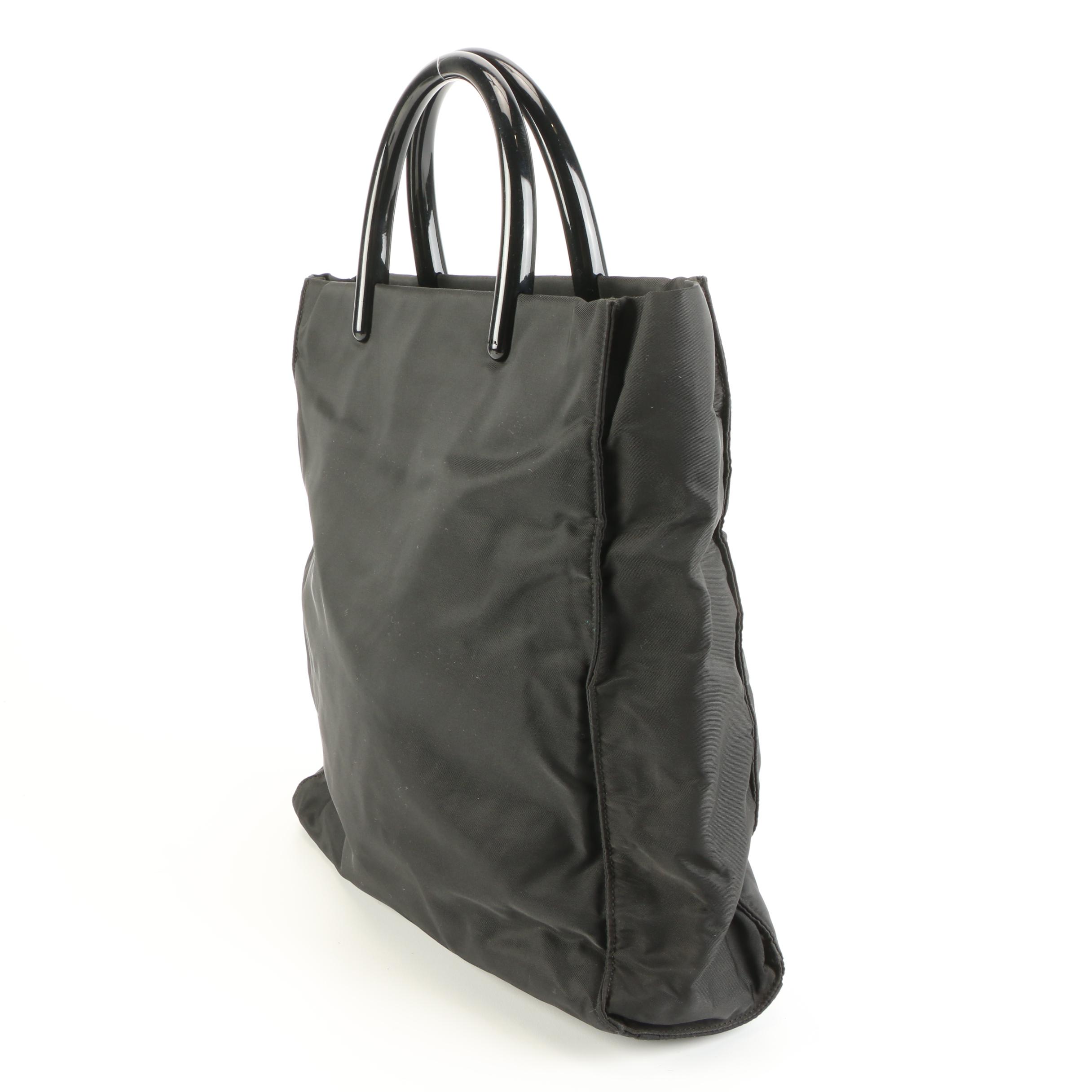Prada Tote Bag in Black Tessuto Nylon with Hard Composite Handles