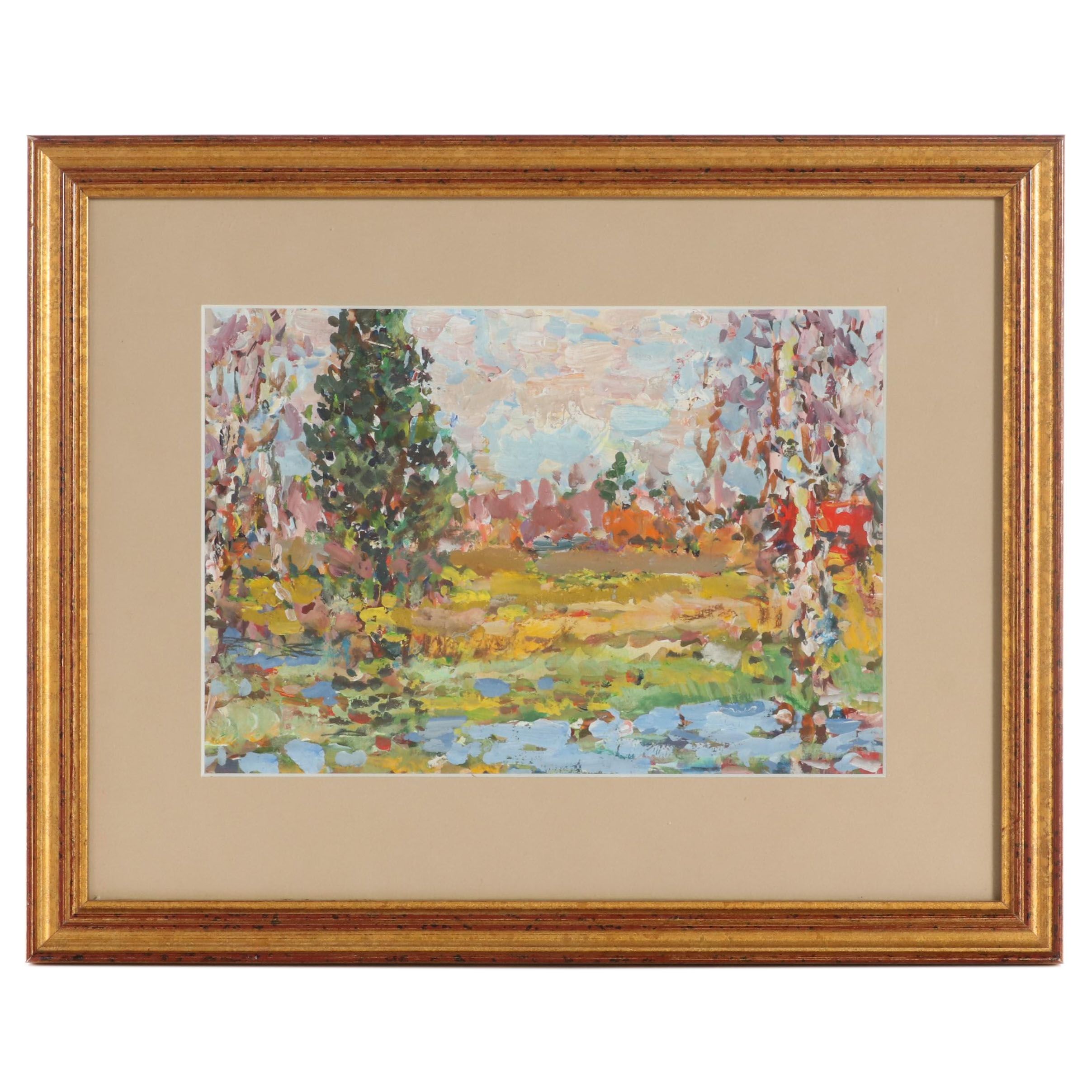 Eastern European Spring Landscape Acrylic Painting, 2006