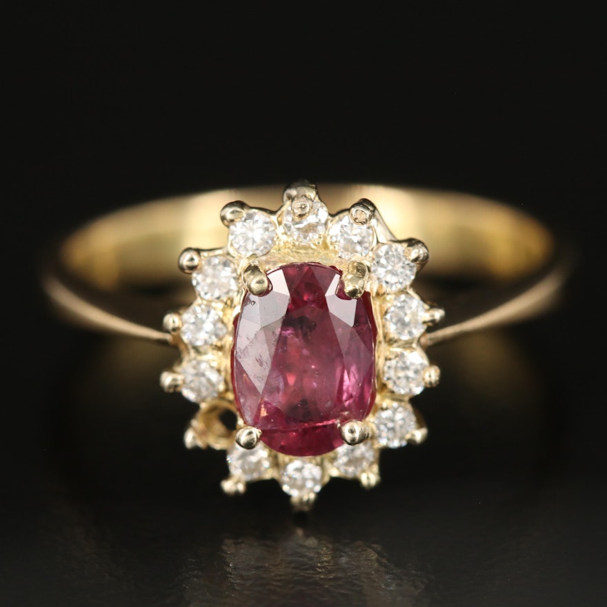 18K Ruby and Diamond Halo Ring