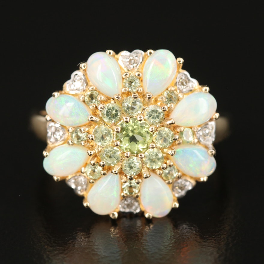 14K Opal, Peridot and Diamond Ring