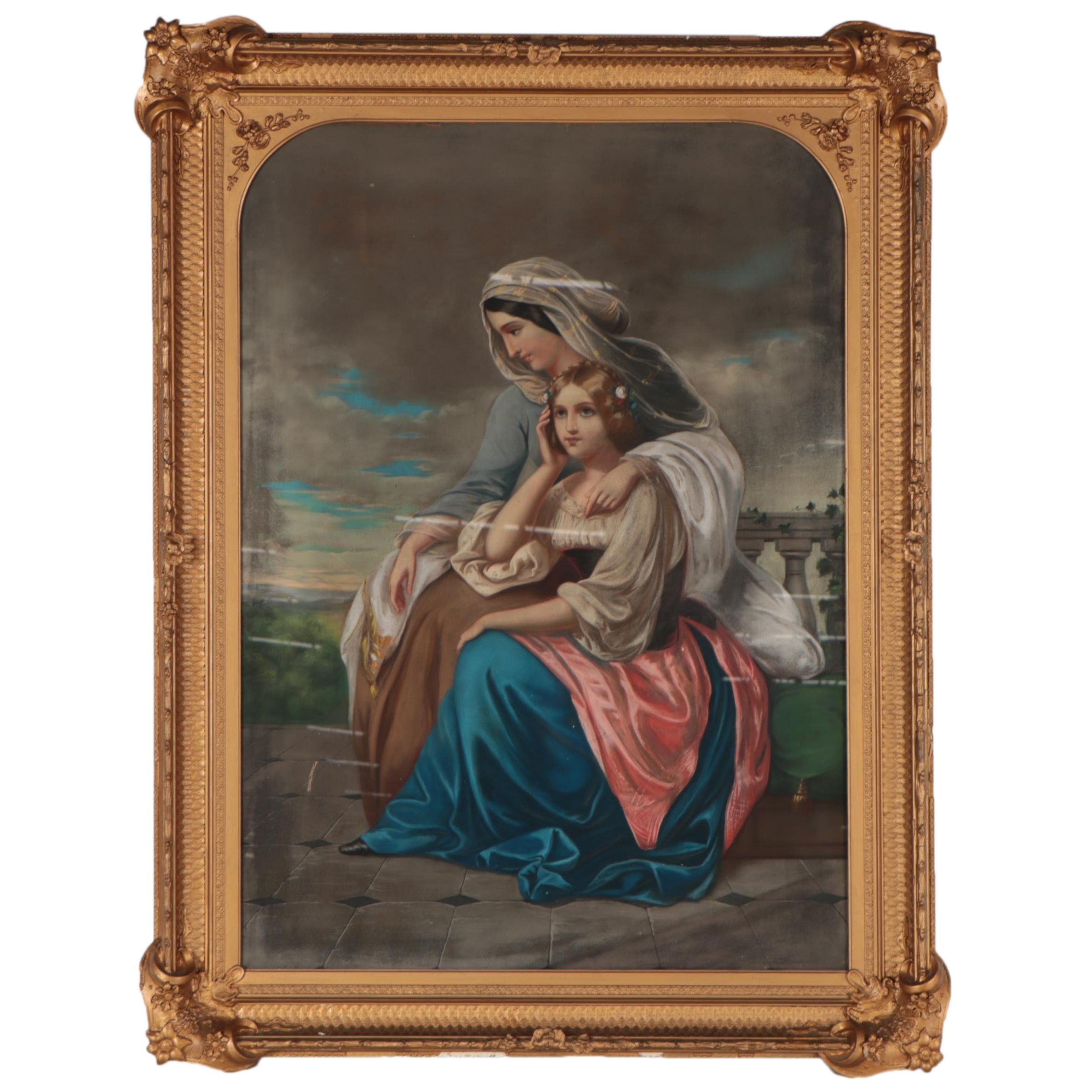 Large-Scale Neoclassical Style Pastel Drawing, Late 19th Century