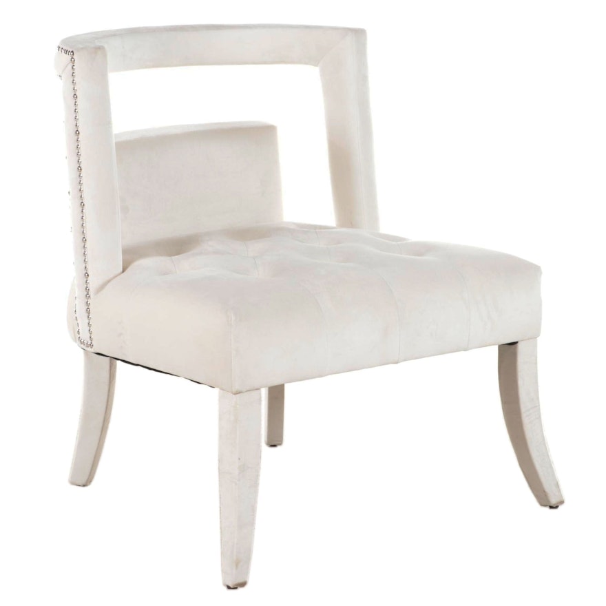Contemporary Fully-Upholstered and Chrome-Tacked Accent Chair