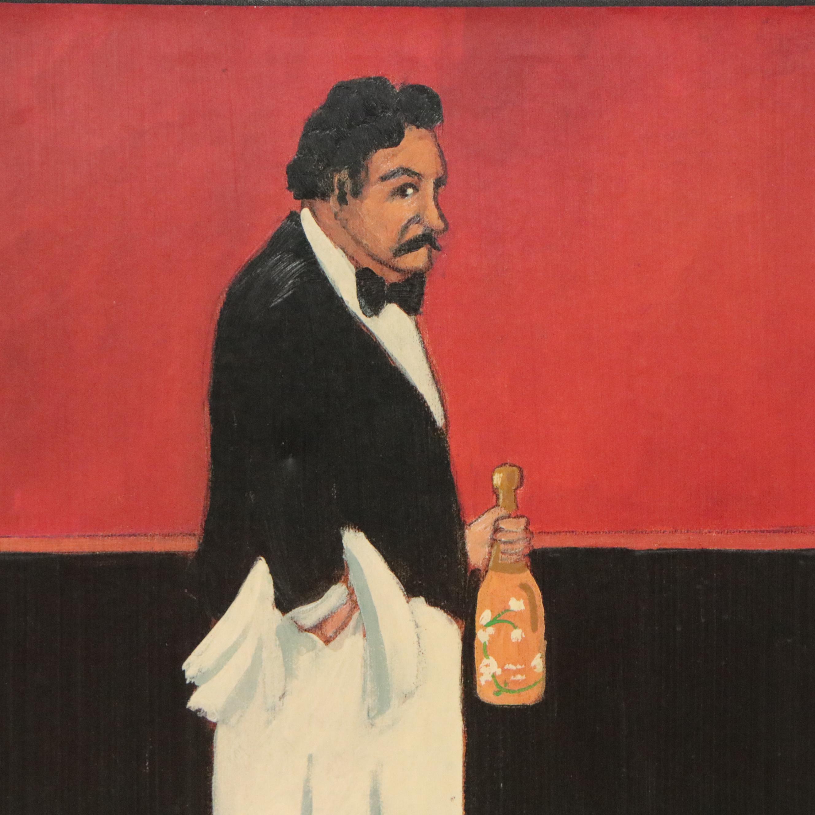 Guy Buffet Oil Painting of Waiter with Wine, Late 20th Century
