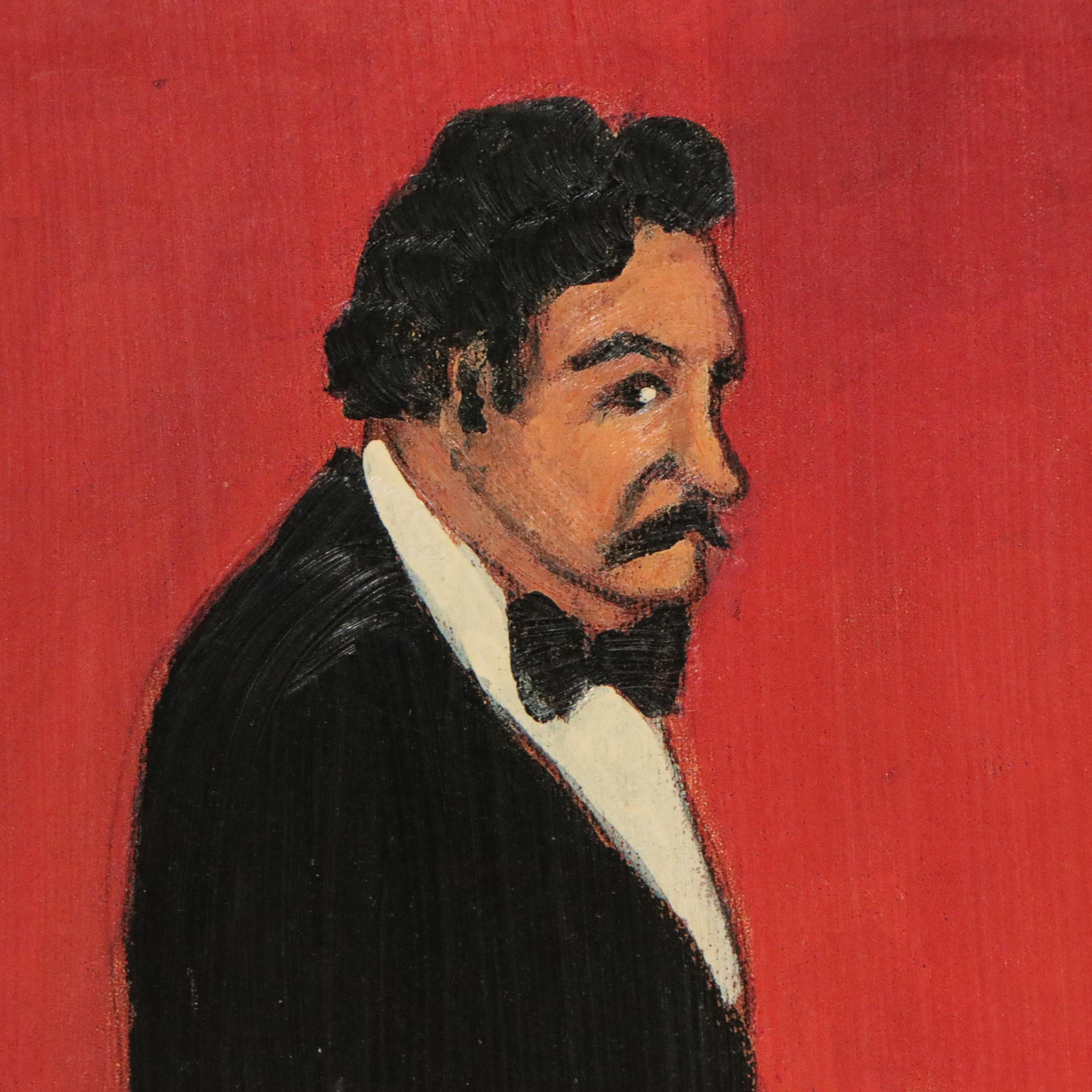 Guy Buffet Oil Painting of Waiter with Wine, Late 20th Century