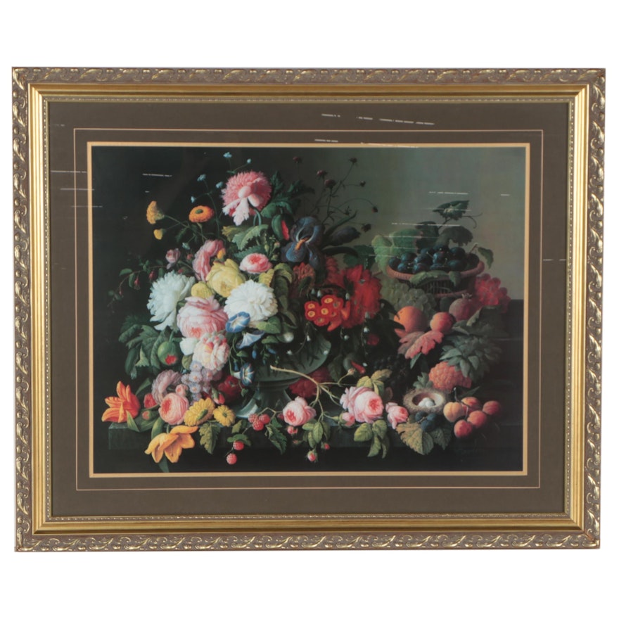 Still Life Offset Lithograph After Severin Roesen of Flowers, Late 20th Century
