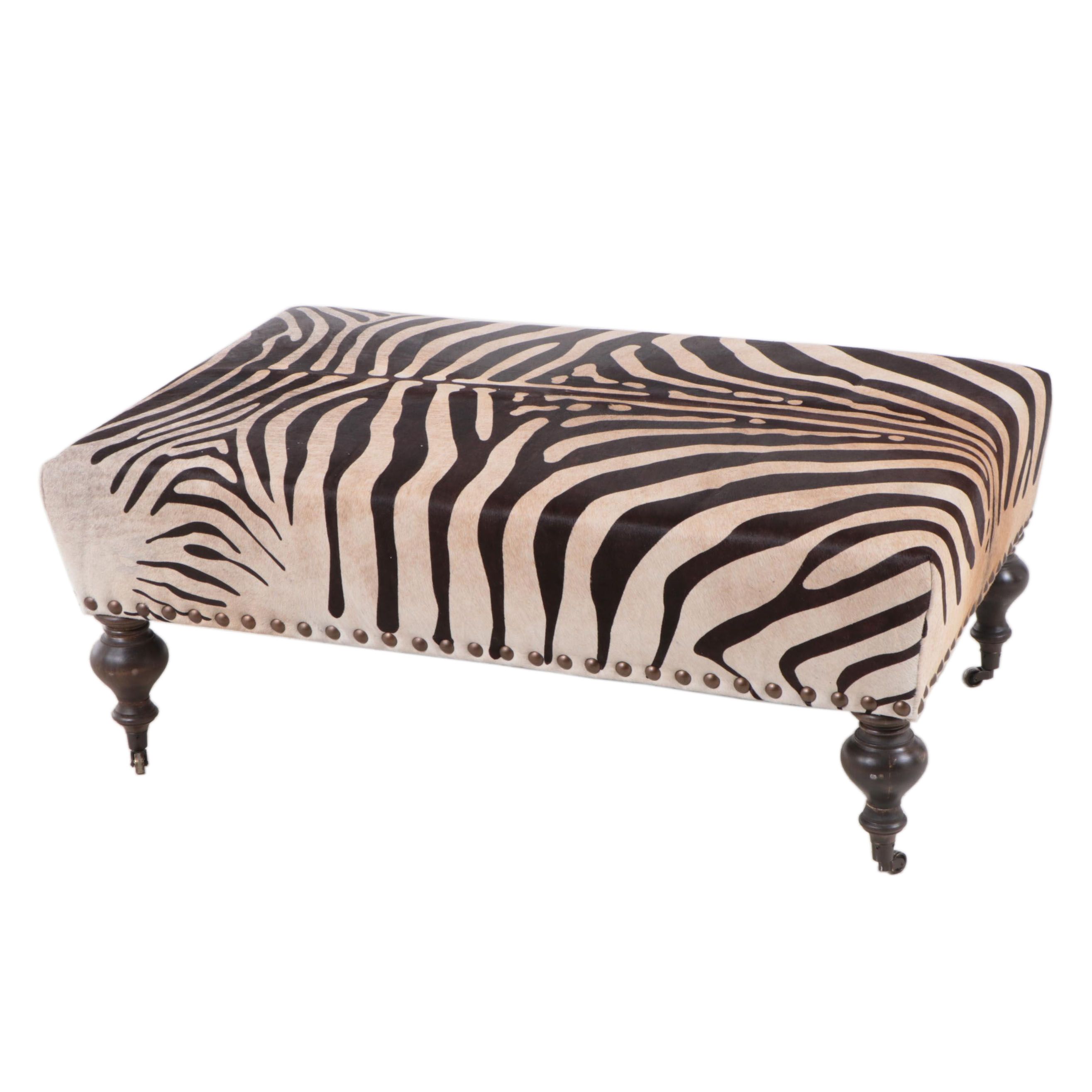 Contemporary Zebra Print Upholstered Cocktail Ottoman