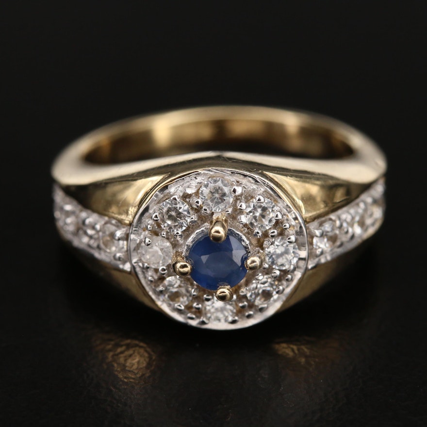 Sterling Sapphire and Ziron Halo Ring