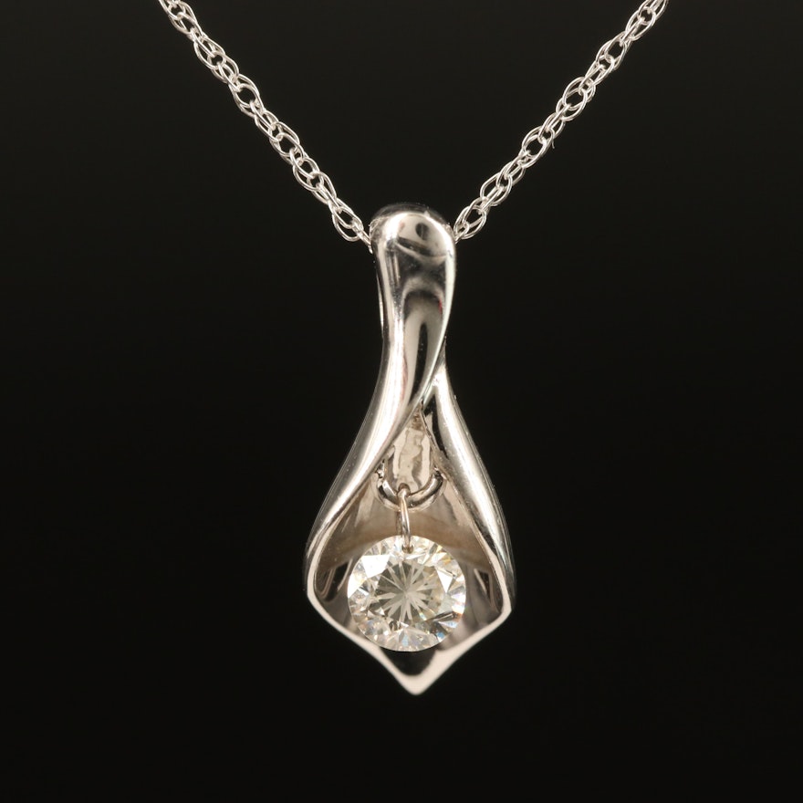 18K Diamond Solitaire Calla Lily Pendant Necklace