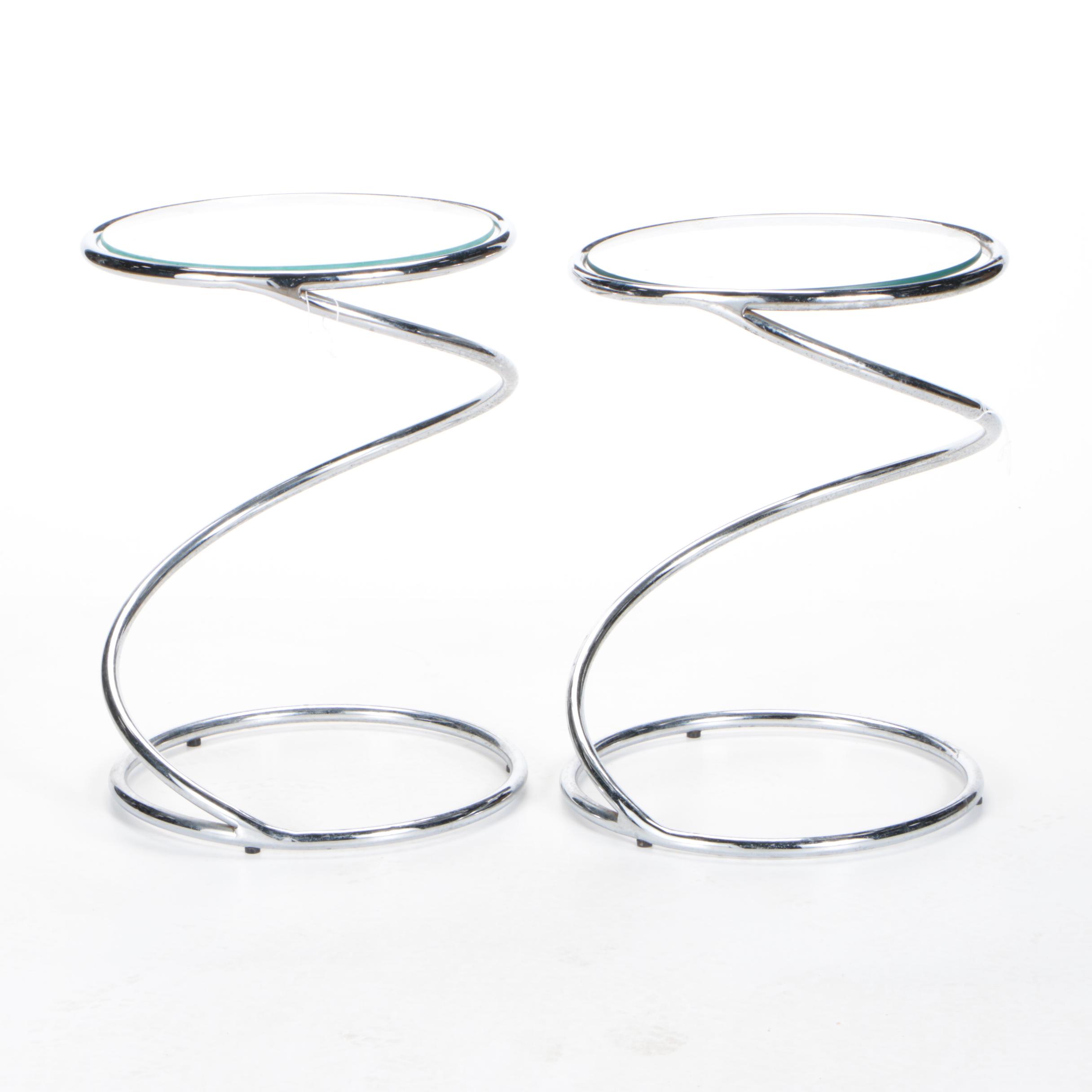 Leon Rosen for Pace Modernist Chrome and Glass Top "Spring" Side Tables, 1970s