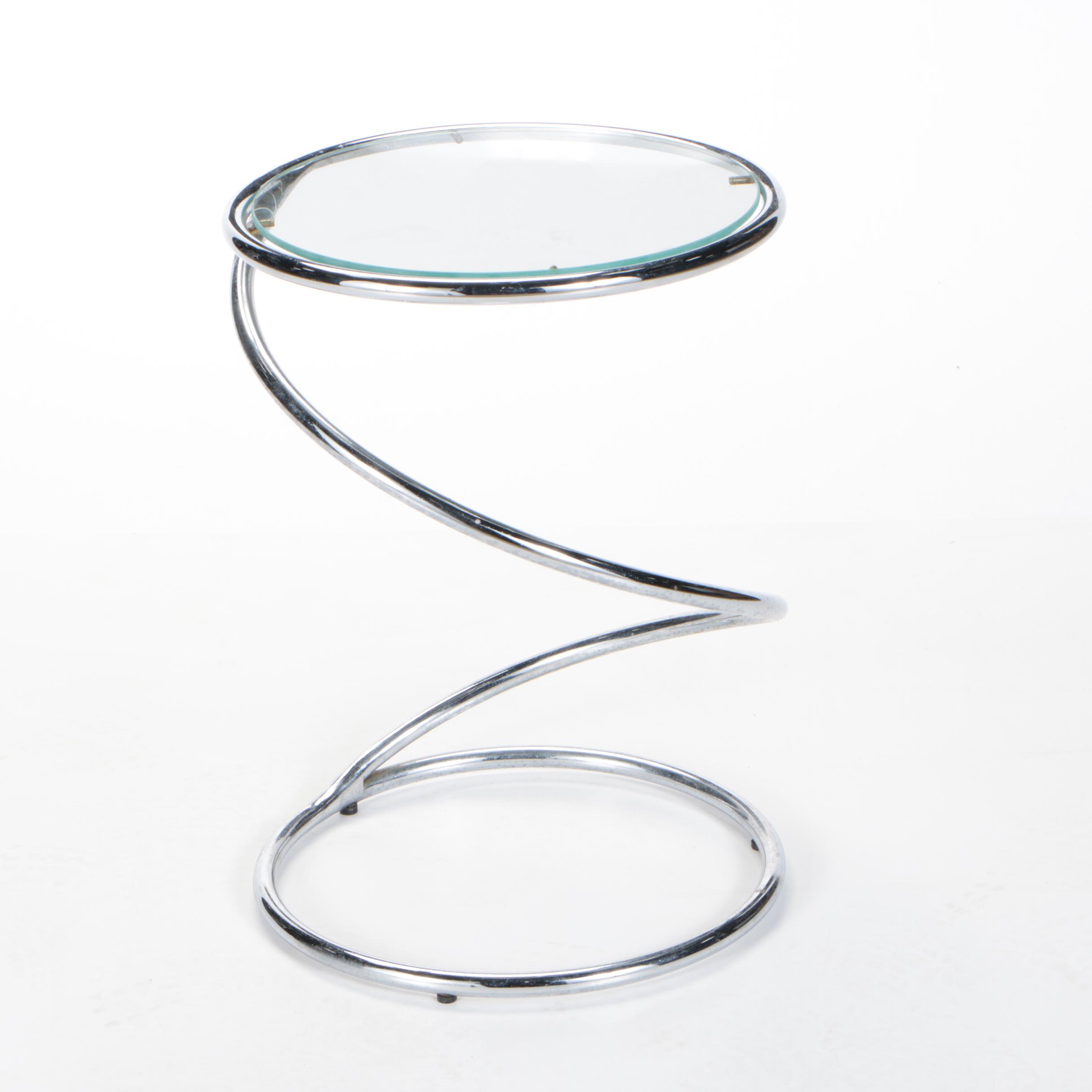 Leon Rosen for Pace Modernist Chrome and Glass Top "Spring" Side Tables, 1970s
