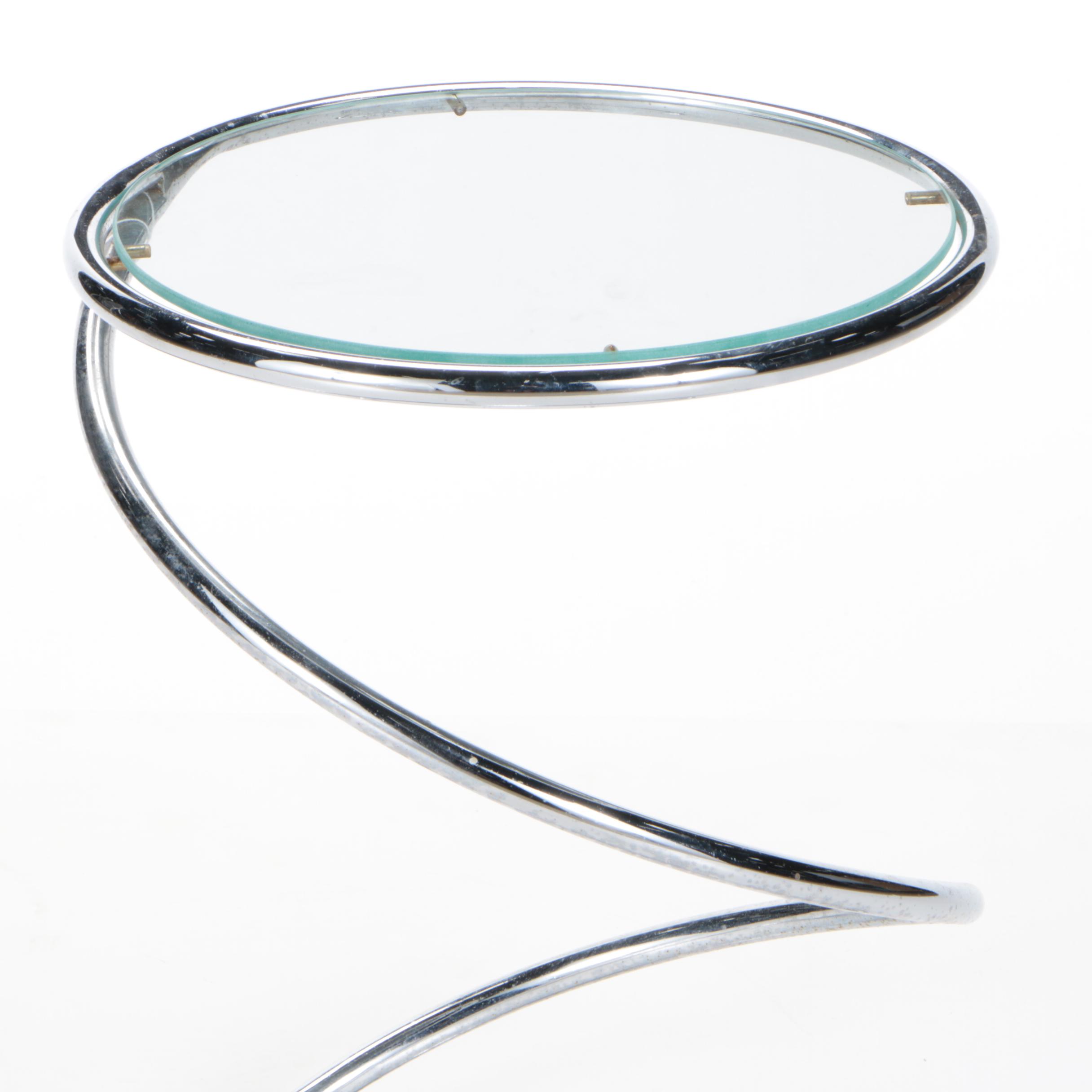 Leon Rosen for Pace Modernist Chrome and Glass Top "Spring" Side Tables, 1970s