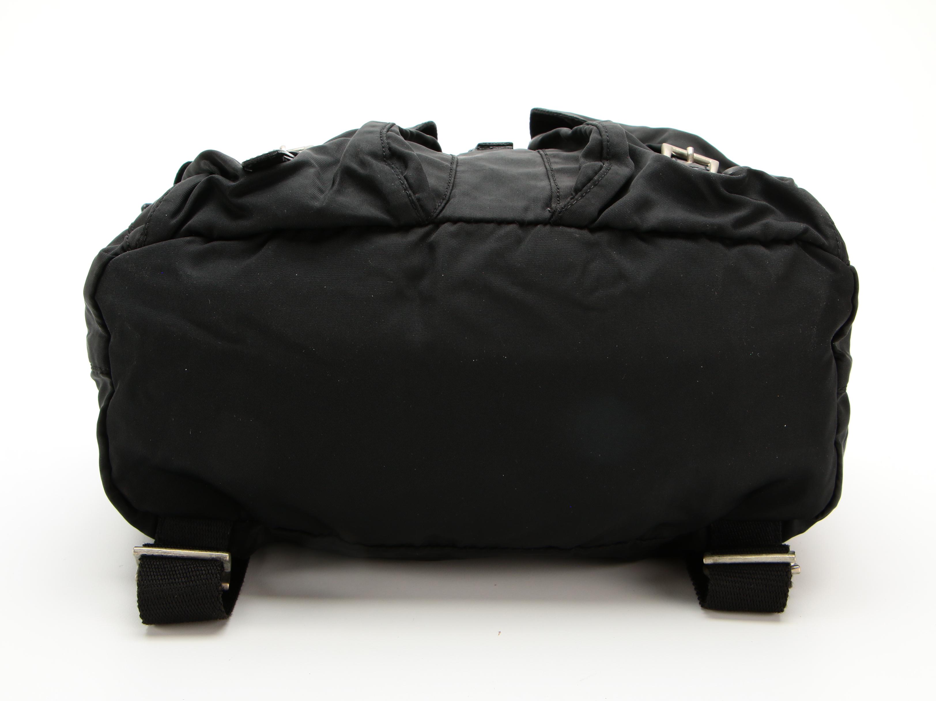Prada Medium Black Tessuto Nylon Backpack with Leather Trim