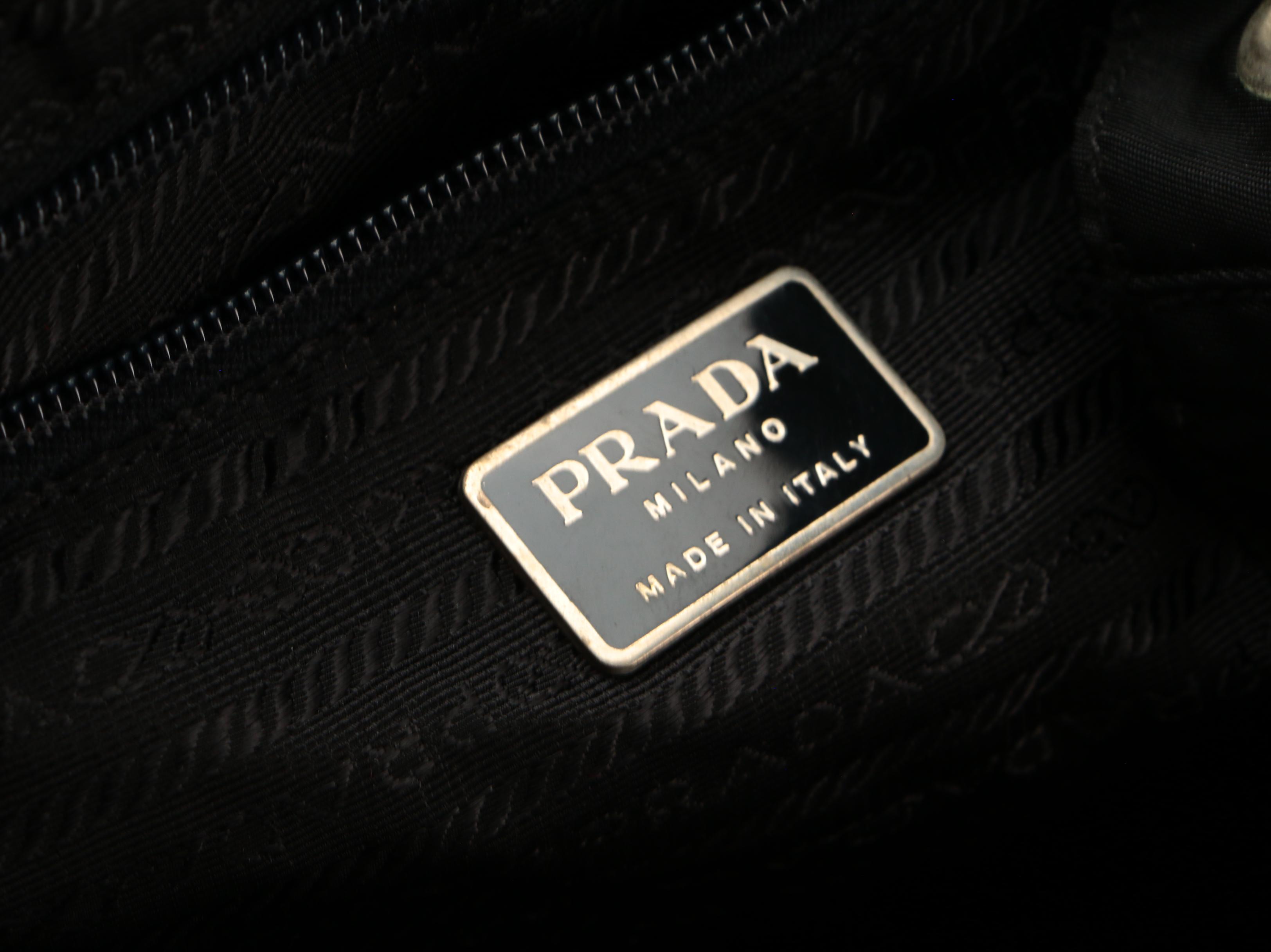 Prada Medium Black Tessuto Nylon Backpack with Leather Trim