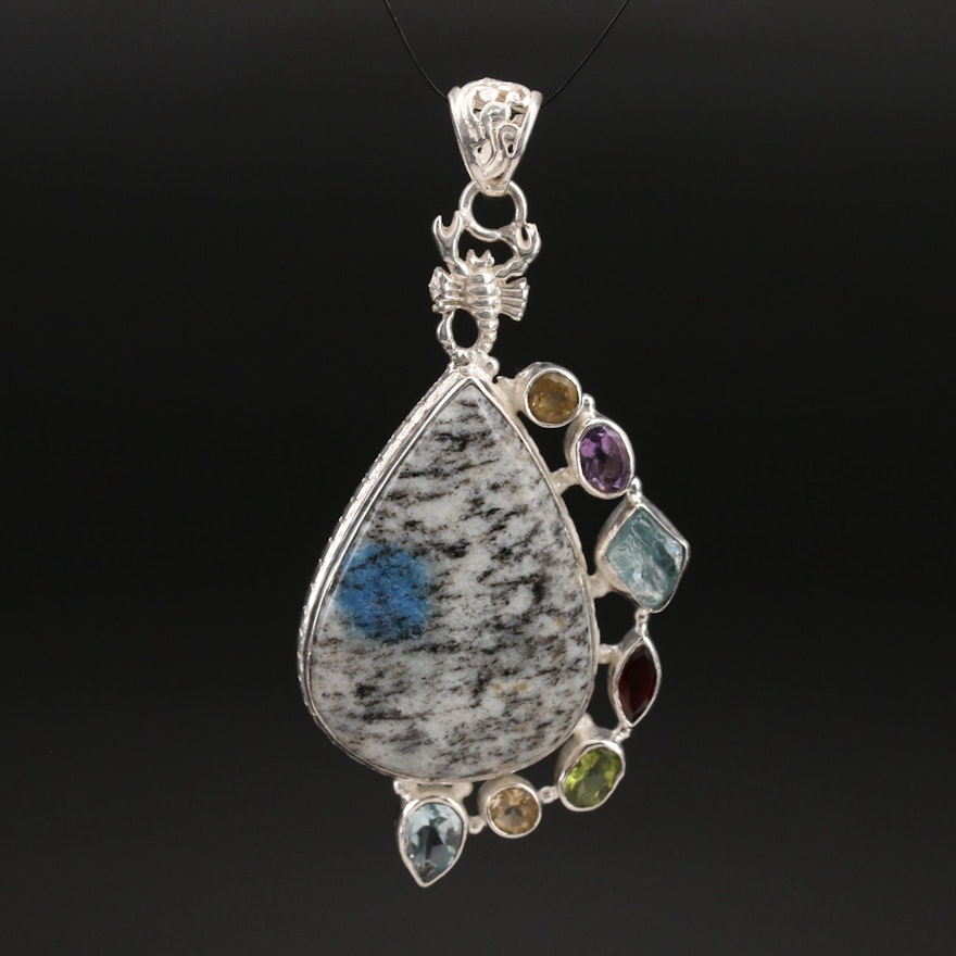 Sterling Scorpion Detail Pendant with K2 Stone, Topaz and Amethyst