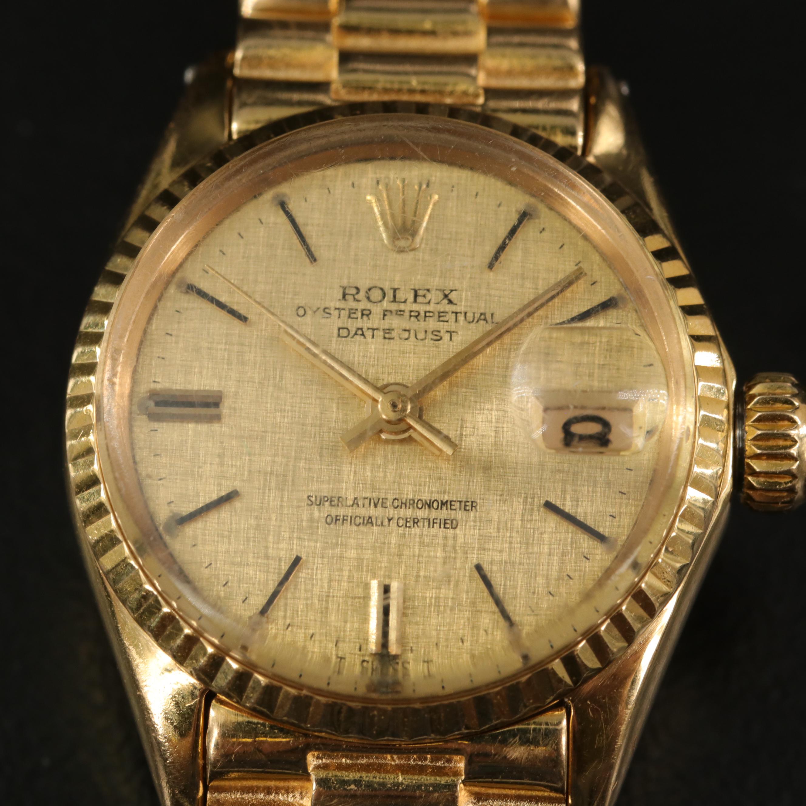 1969 Rolex Datejust President Linen Dial 18K Yellow Gold Watch