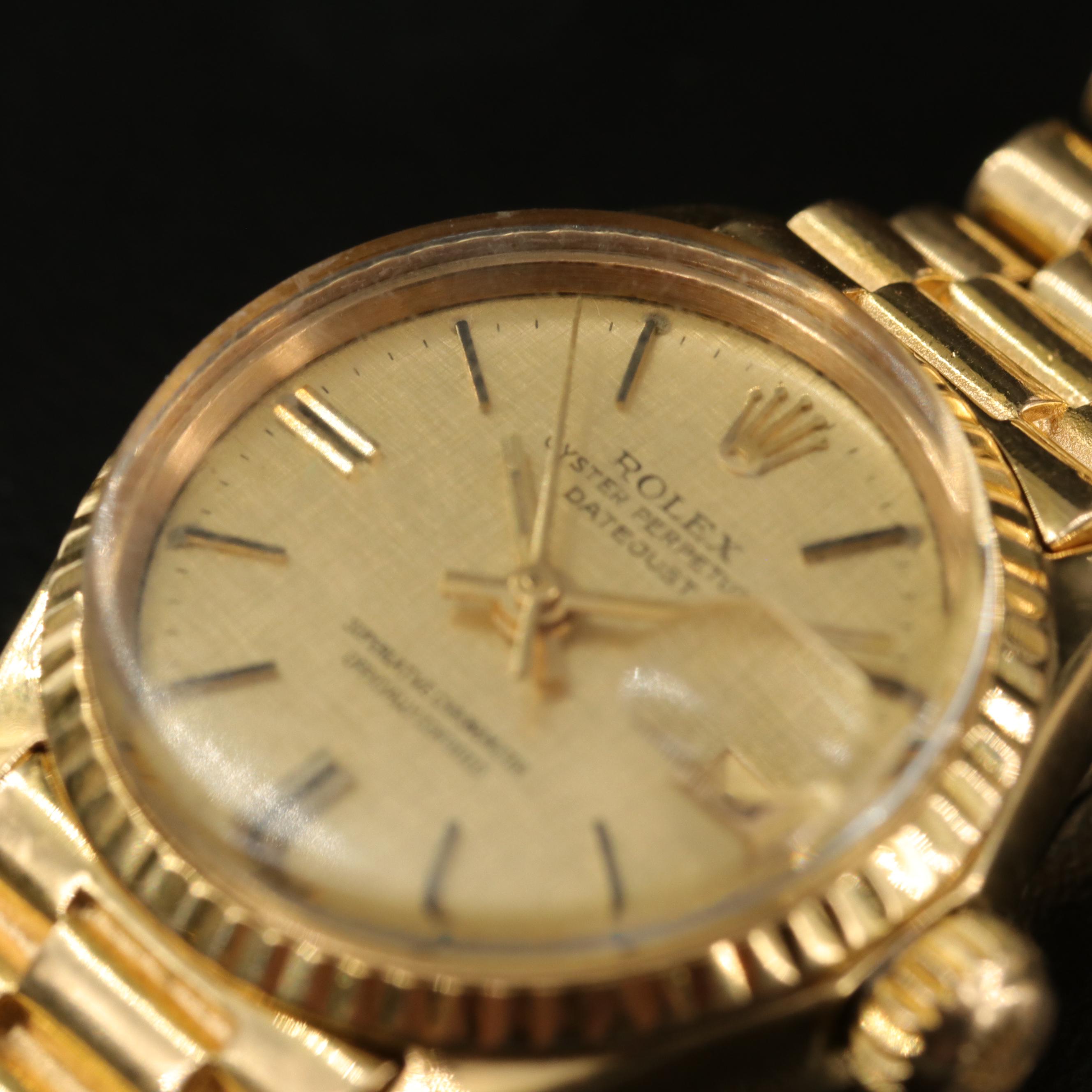 1969 Rolex Datejust President Linen Dial 18K Yellow Gold Watch