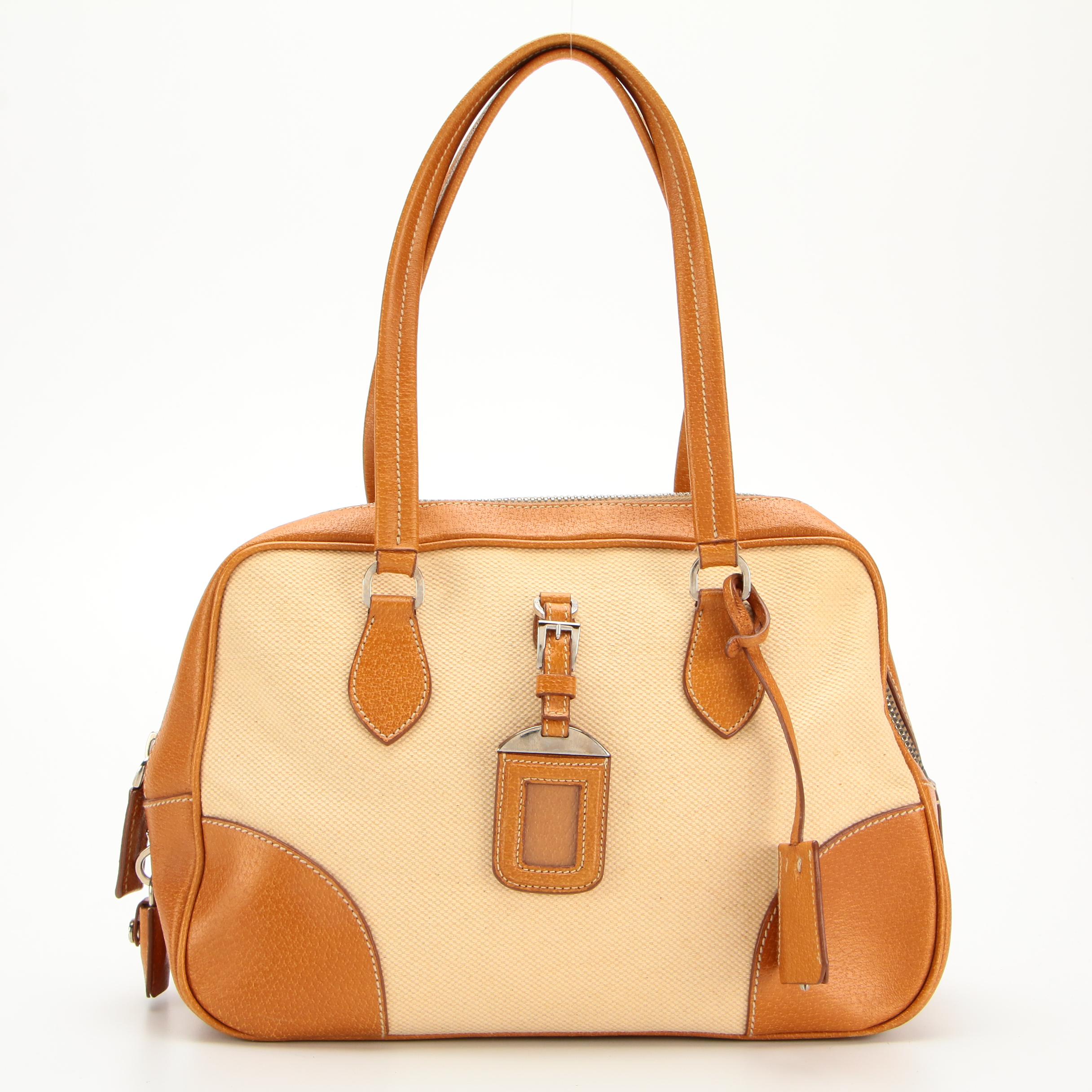 Prada Handbag in Raw Hemp and Leather with Padlock and Keys