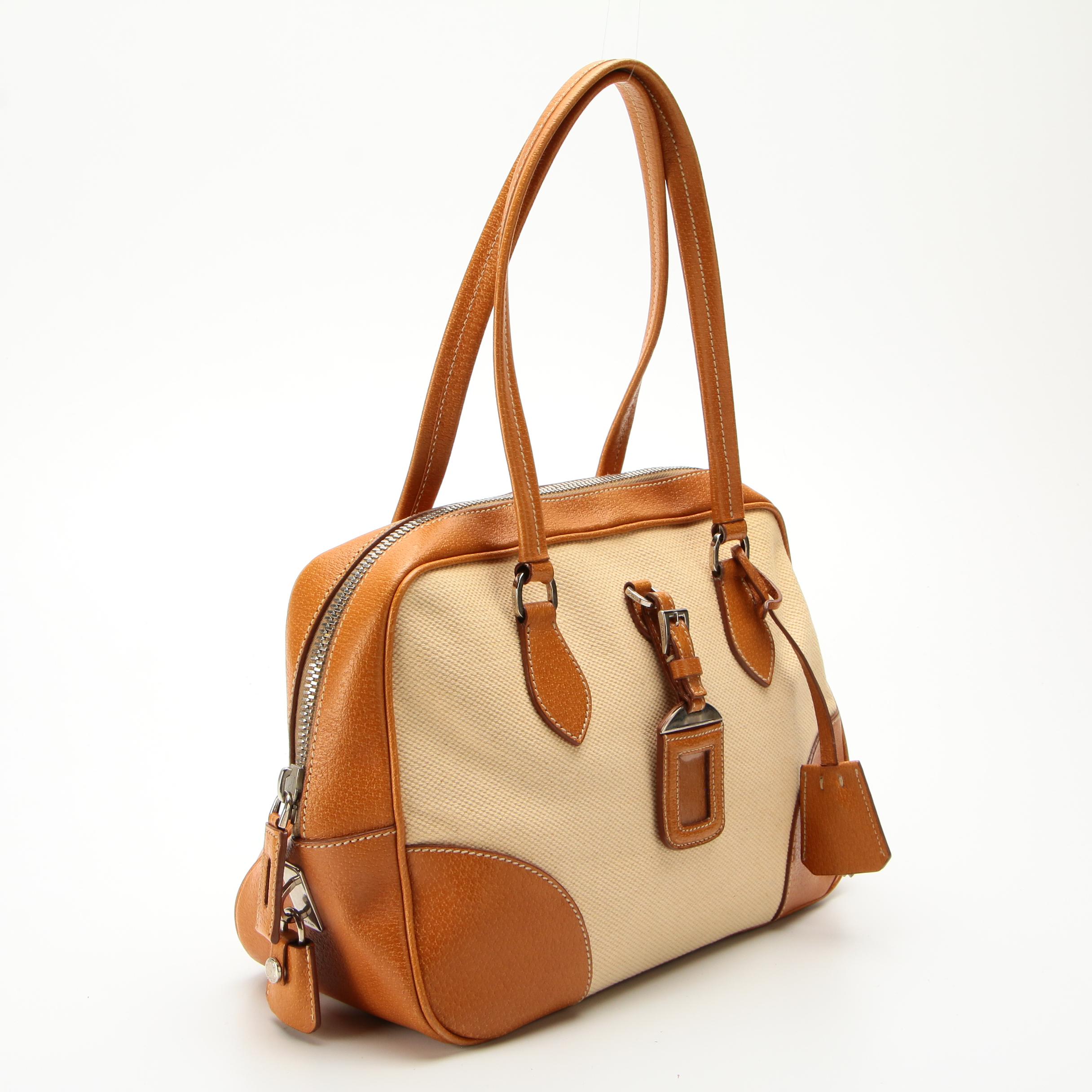 Prada Handbag in Raw Hemp and Leather with Padlock and Keys