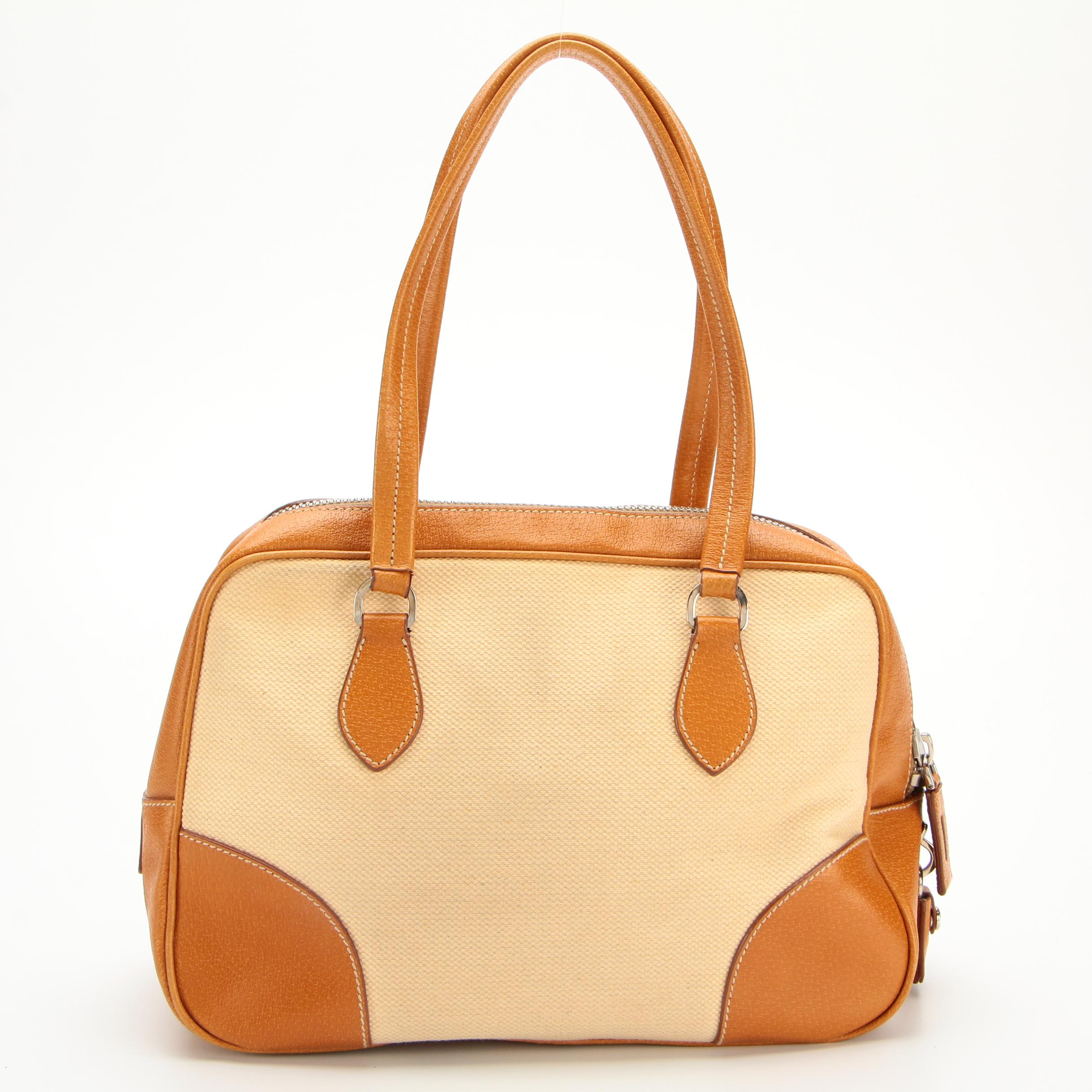 Prada Handbag in Raw Hemp and Leather with Padlock and Keys