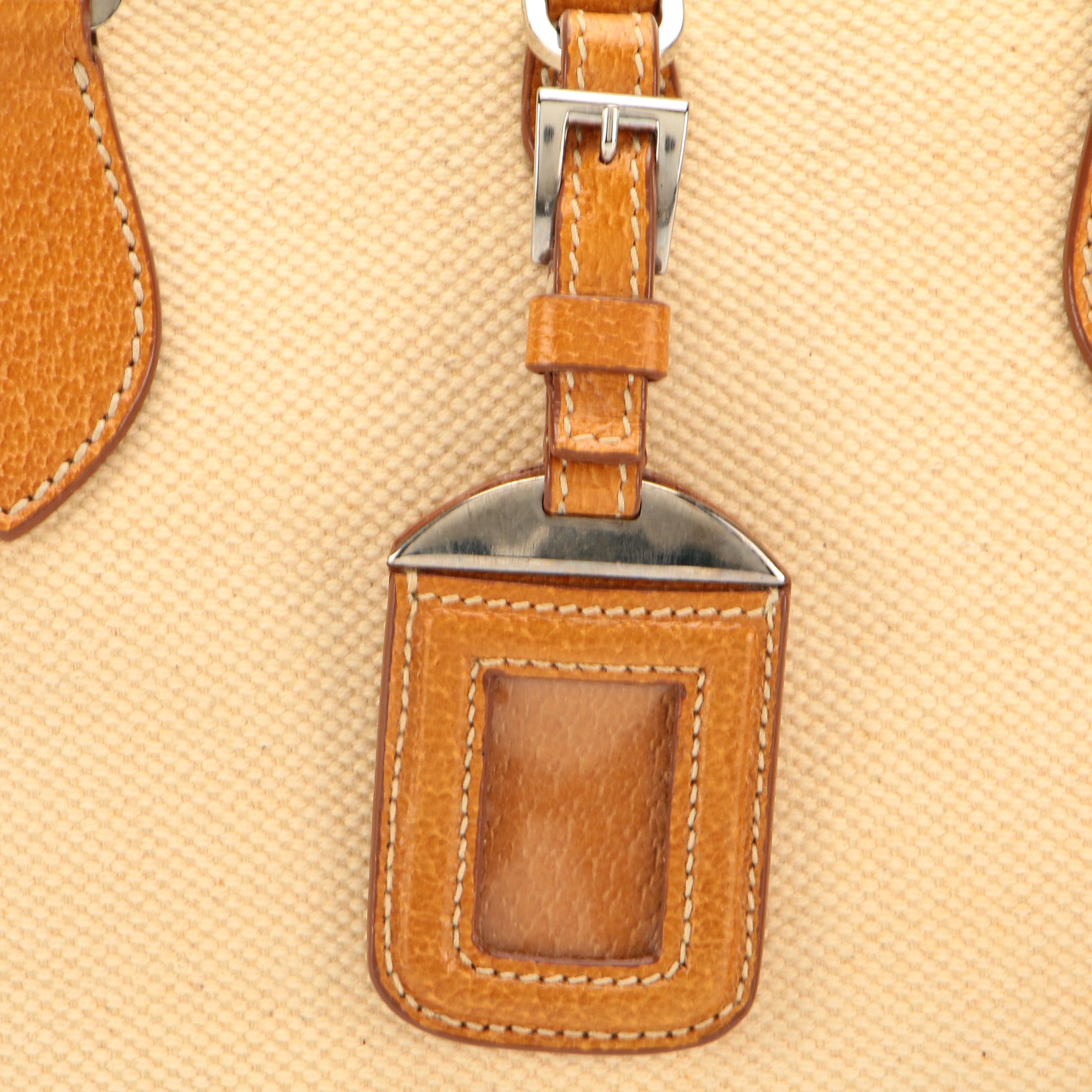 Prada Handbag in Raw Hemp and Leather with Padlock and Keys