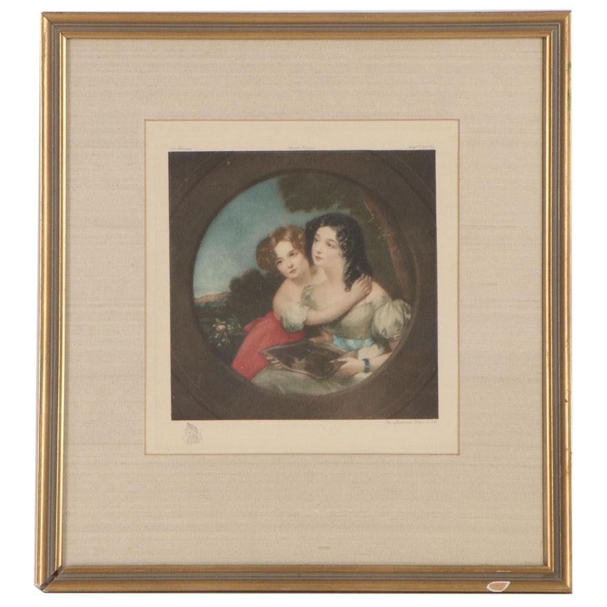 Mezzotint After John Wood  "Affectionate Sisters," Late 19th-Early 20th Century