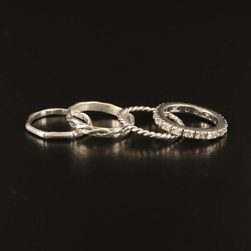 Sterling Stacking Bands Including Eternity and Cubic Zirconia