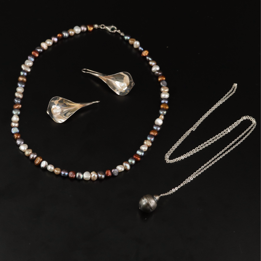 Pearl Necklaces and Ed Levin Sterling Silver Pearl Calla Lily Earrings