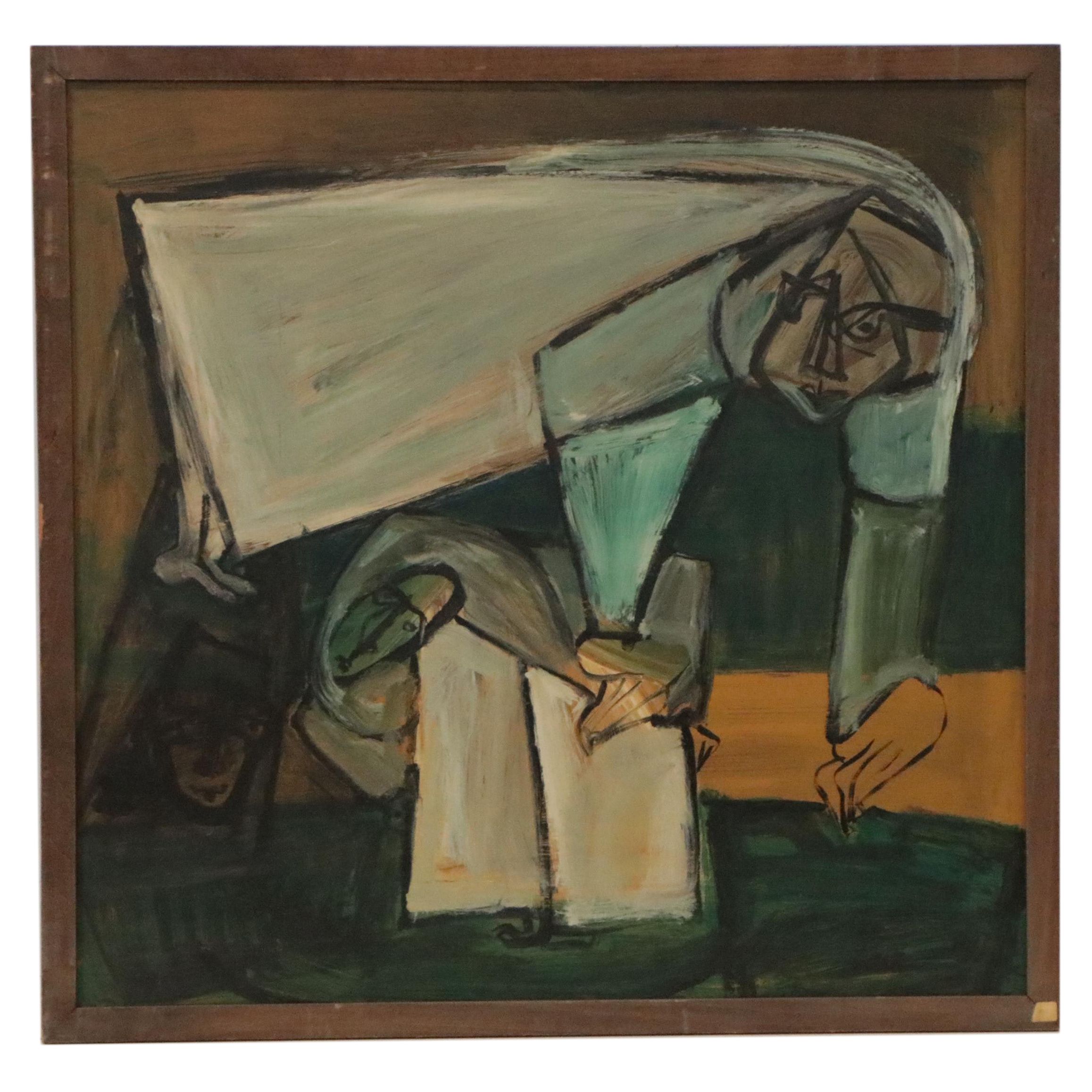 Bernice Fisher Stacy Abstract Figurative Oil Painting, Mid-Late 20th Century