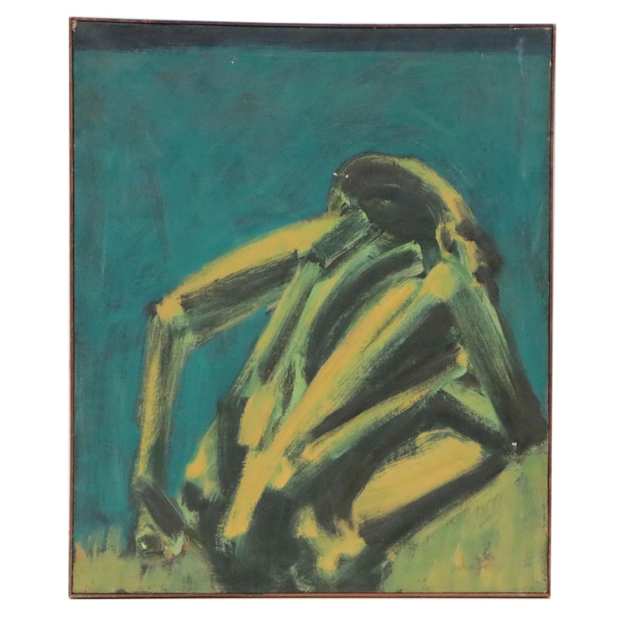Don Stacy Abstract Oil Painting of Crouching Figure, Circa 1970