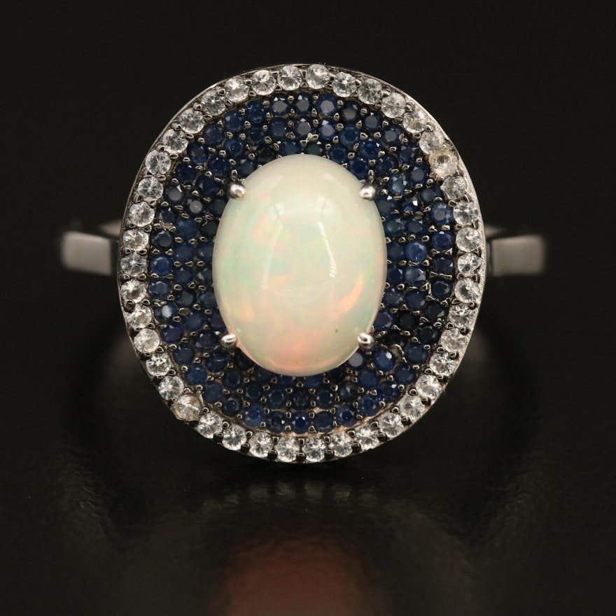 Sterling Pavé Sapphire and Opal Ring