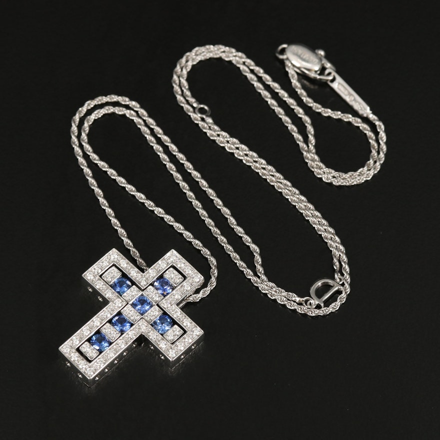 Damiani "Belle Epoque"18K Diamond and Sapphire Cross Pendant Necklace