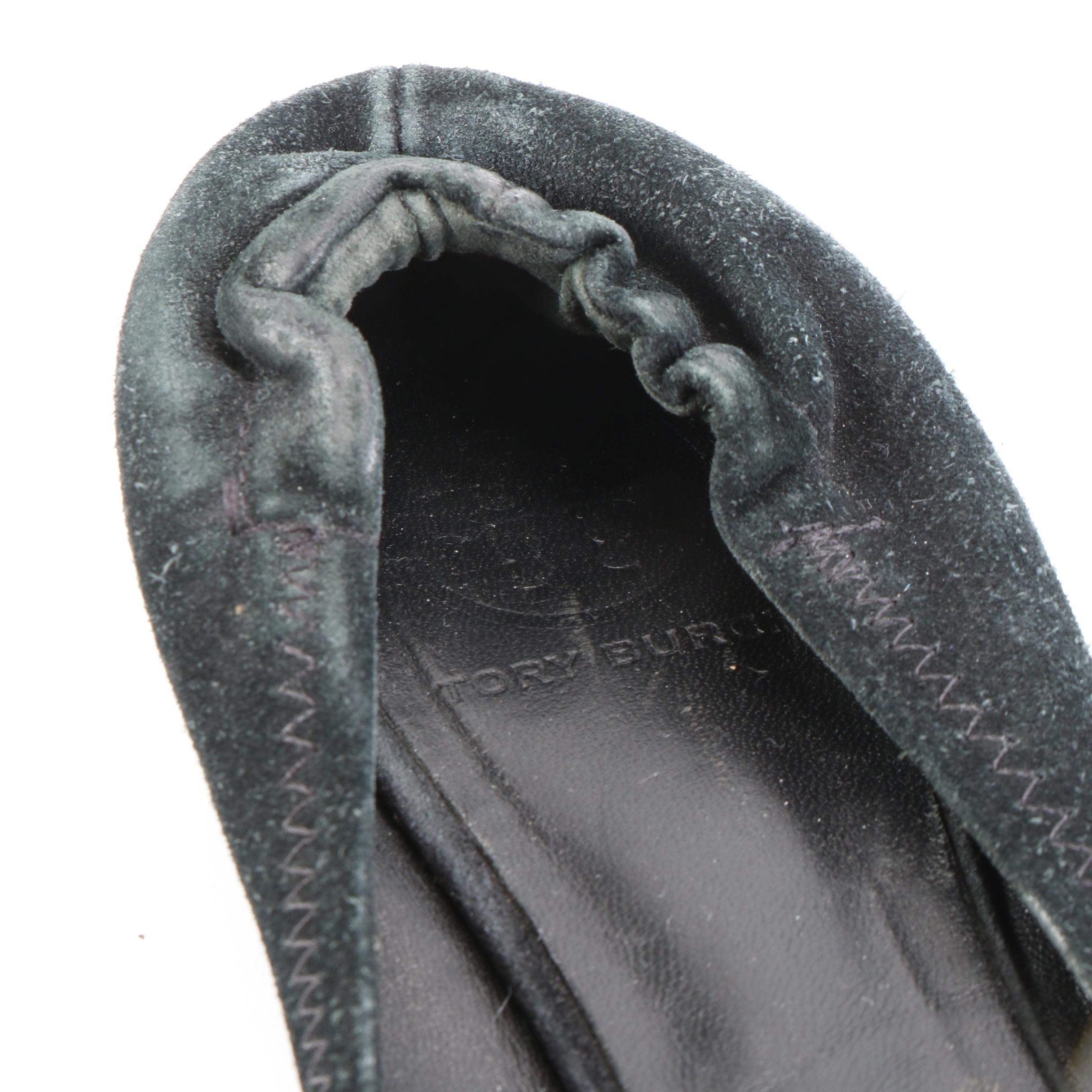 Tory Burch Minnie Travel Ballet Flats in Red Leather and in Black Suede