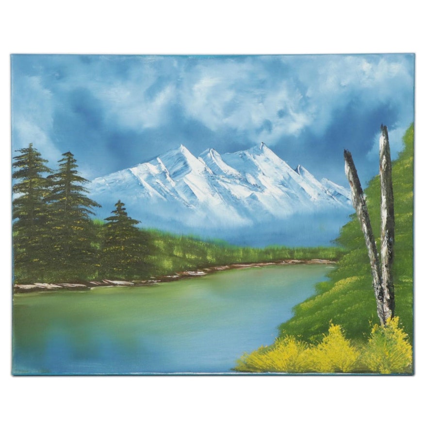 Cindy Machin Mountain River Landscape Oil Painting, 2021