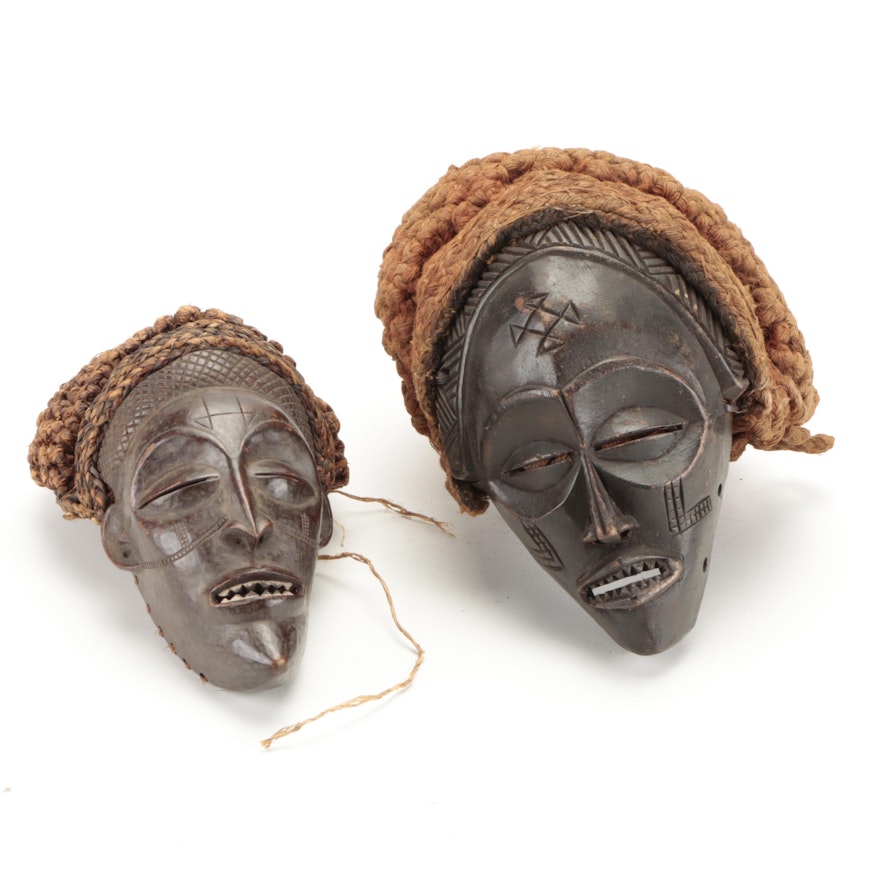 Chokwe Style Hand-Carved Wood Masks, Central Africa