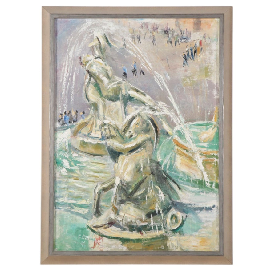 Emerson Burkhart Oil Painting "Asiba Fountain - Rome, Italy," 1944