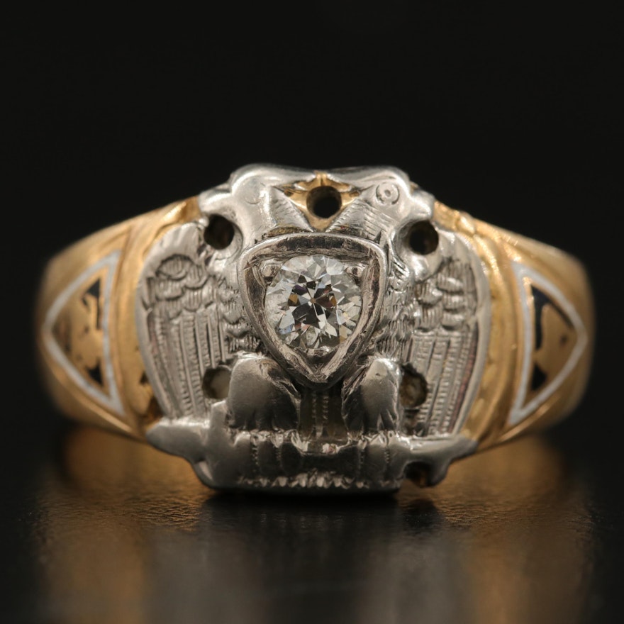 14K Diamond Masonic Scottish Rite Ring with Palladium Accent