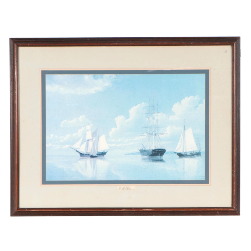 Nautical Offset Lithograph After William Bradford "Marine View"