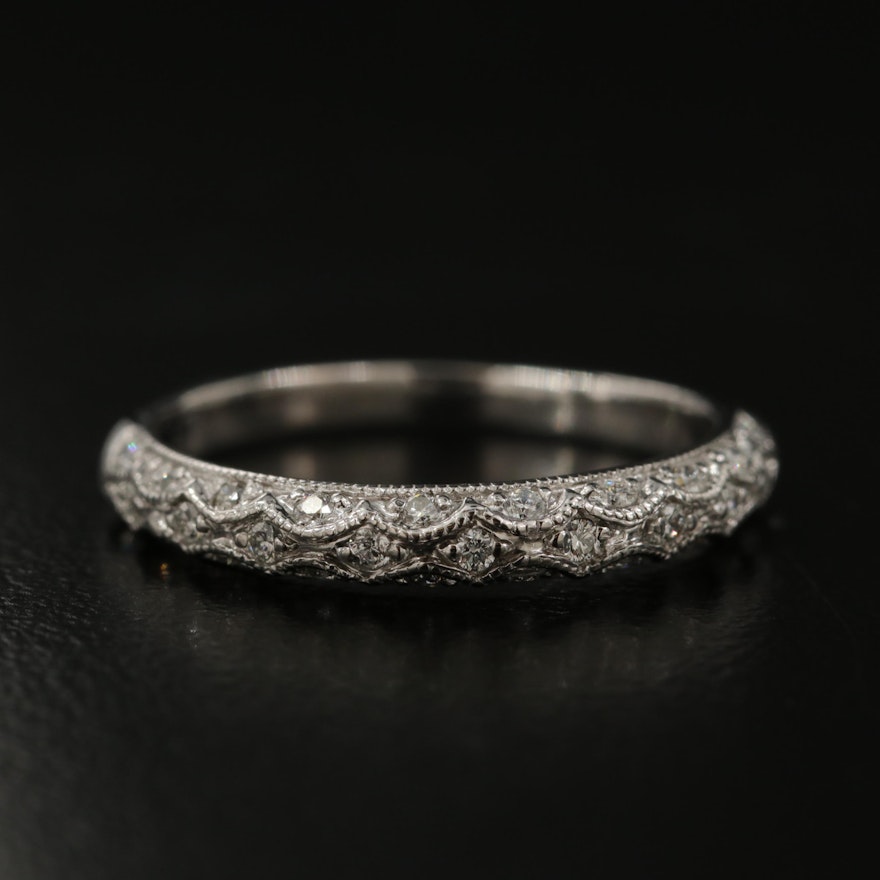 14K Scalloped Diamond Band with Milgrain Detail