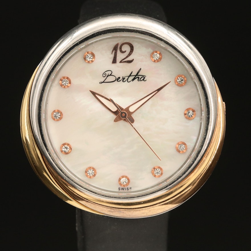 Swiss Bertha Stainless Steel Wristwatch with Mother of Pearl Dial