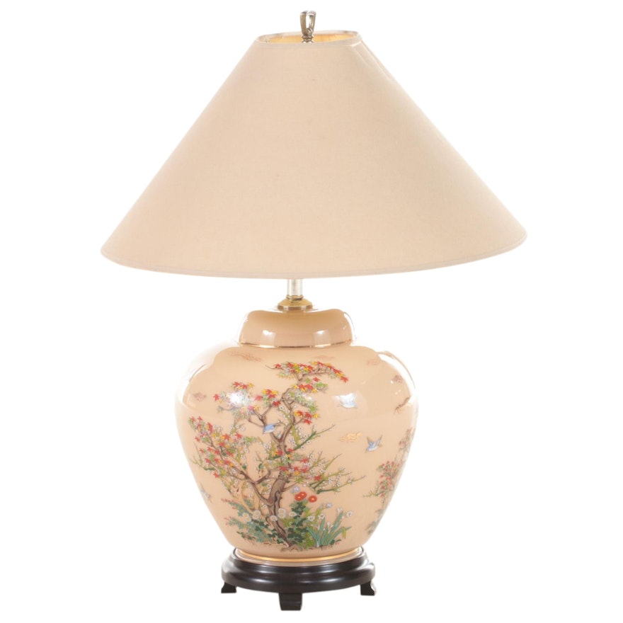 Asian Inspired Painted Ceramic Table Lamp