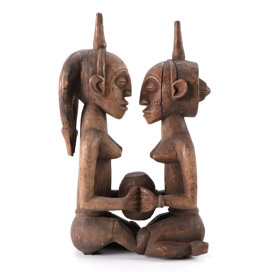 Luba Inspired Carved Wood Figures, Central Africa