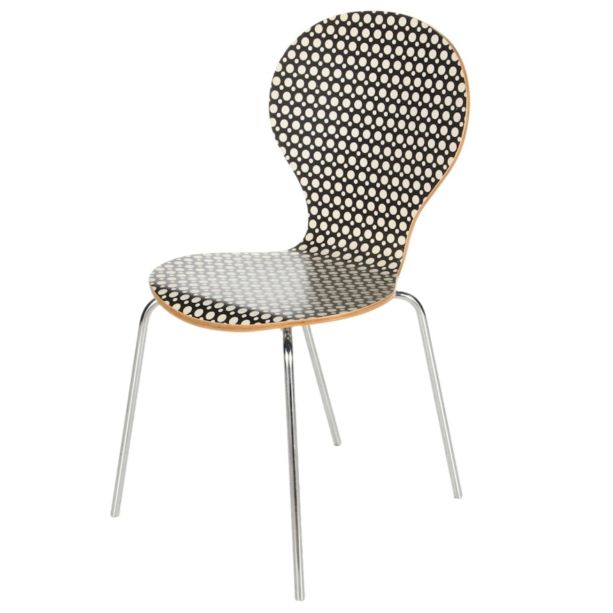 Mid Century Modern Black with White Dots Bent Plywood Side Chair