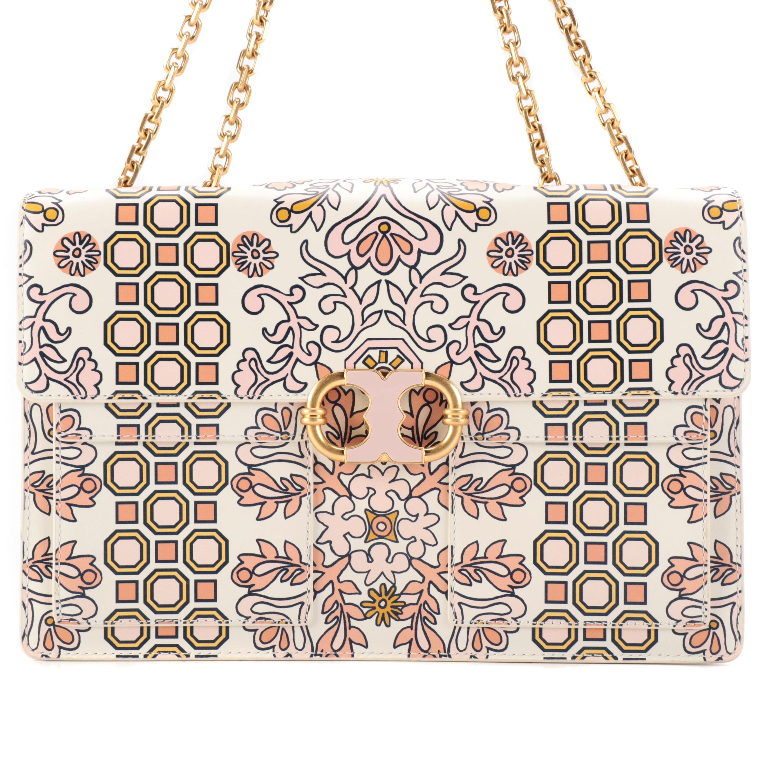 Tory Burch Hicks Garden Gemini Link Leather Shoulder Bag